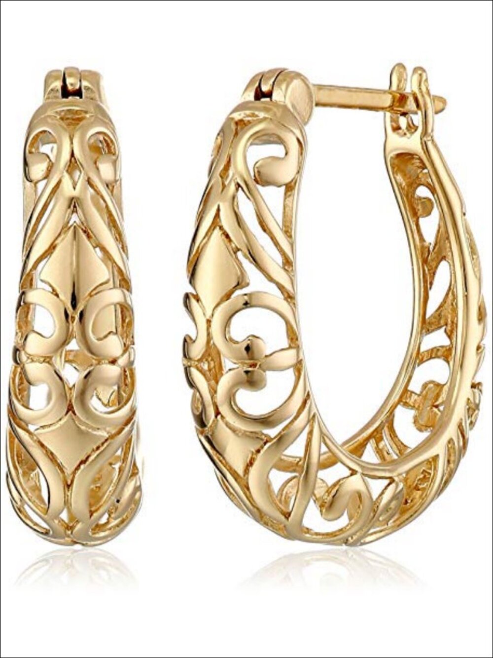 Filigree Swirl Hoop Earrings Sterling Silver 18K Yellow Gold Plated
